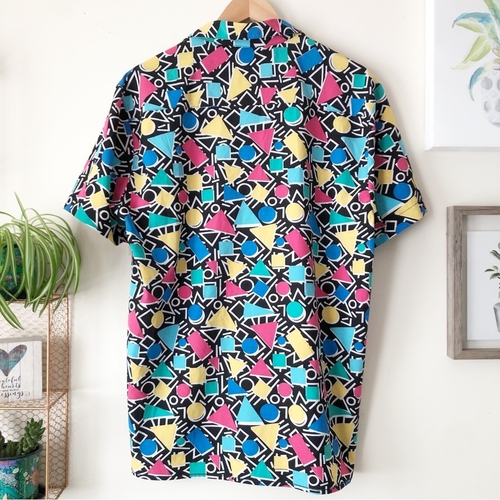 OH SNAP! Drill Clothing 90s Memphis Style Geo Print Button Up Shirt Size Large - Picture 4 of 13